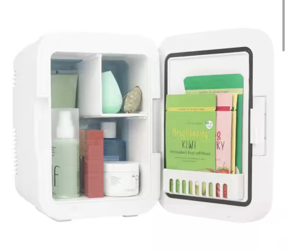 Home-Complete Portable Beauty Skincare LED Mirror Mini Refrigerator White 4L