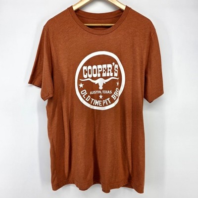 Cooper's Old Time Pit BBQ Shirt Mens Large Orange Austin Texas Graphic Tee Meat