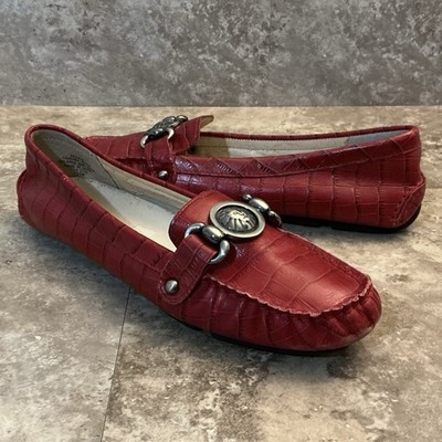 Anne Klein Akyaile Red Alligator Print Leather Horsebit Driving Flats Women 6.5M