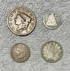 Old U.S. coins lot of 4 from 1800'S, 1837 Large cent- Seated liberty 90% Silver+