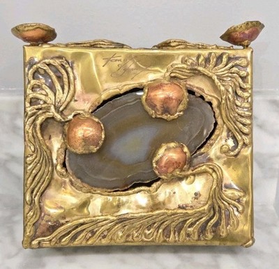 Fancy Nancy Atlanta Signed Mixed Metal Agate Jewelry Box Brass Copper Artisan
