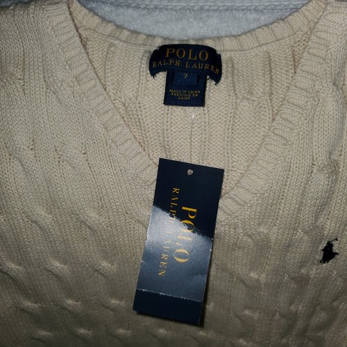 Boys Polo Ralph Lauren Cream Color Knit Vest Size 7 NWT Perfect for Winter - Picture 2 of 3