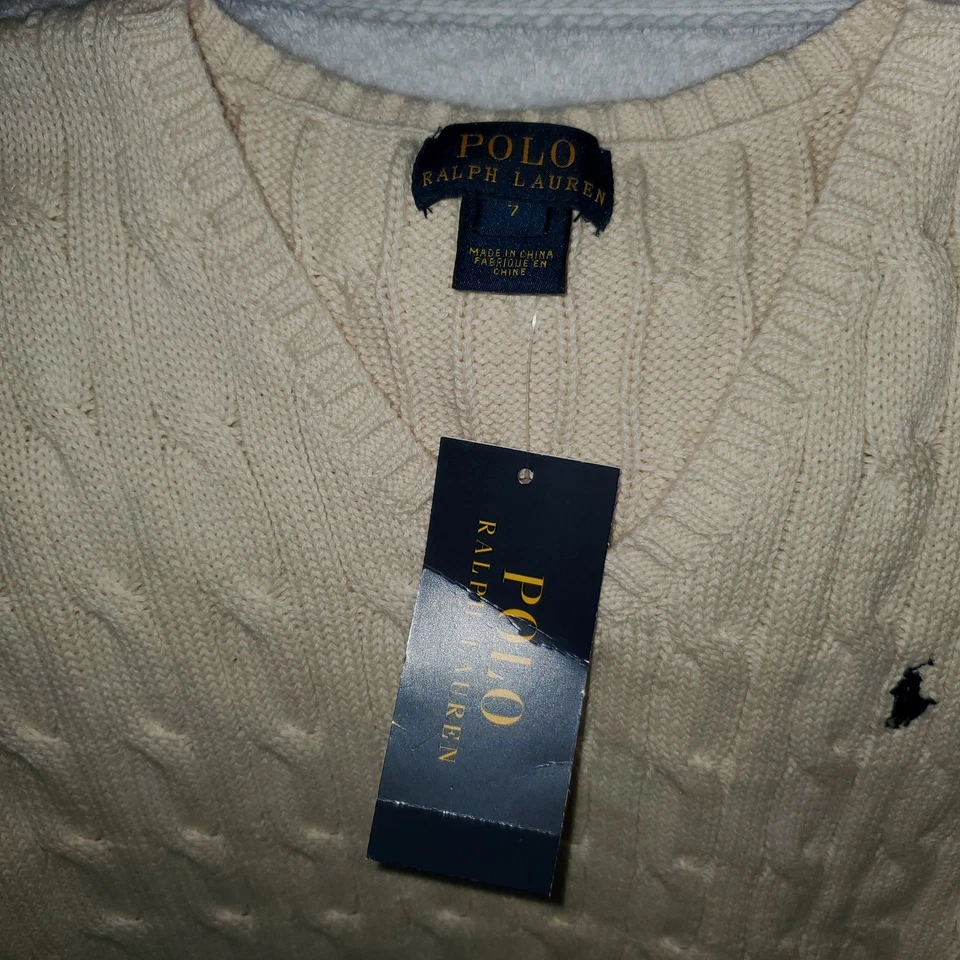 Chaleco de punto Polo Ralph Lauren color crema para niños talla 7 nuevo con etiquetas perfecto para invierno Foto 2 de 3