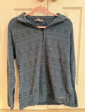 Eddie Bauer Women s Blue Aztec Geometric 1/4 Zip Fleece Pullover Sweatshirt L