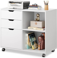 3-Drawer Wood File Cabinet, Mobile Lateral Filing Cabinet, Printer Stand with Op