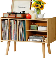 Mid-Century Modern Record Player Stand with Vinyl Storage, Wood Turntable Cabine