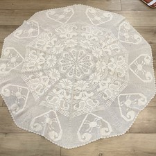 Vintage Crochet Circle Tablecloth White 47" Country Cottage Grandma Dainty
