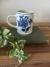 Holland Blauw Delfts #1236 Delft Blue White Coffee Mug Hand Painted Florals