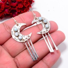 Natural Larimar Gemstone 925 Sterling Silver Handmade Earring 2.34" E10311