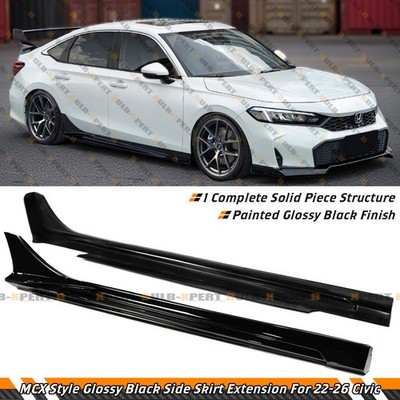 For 22-26 Honda Civic Sedan Hatchback MCX Style Gloss Black Side Skirt Extension