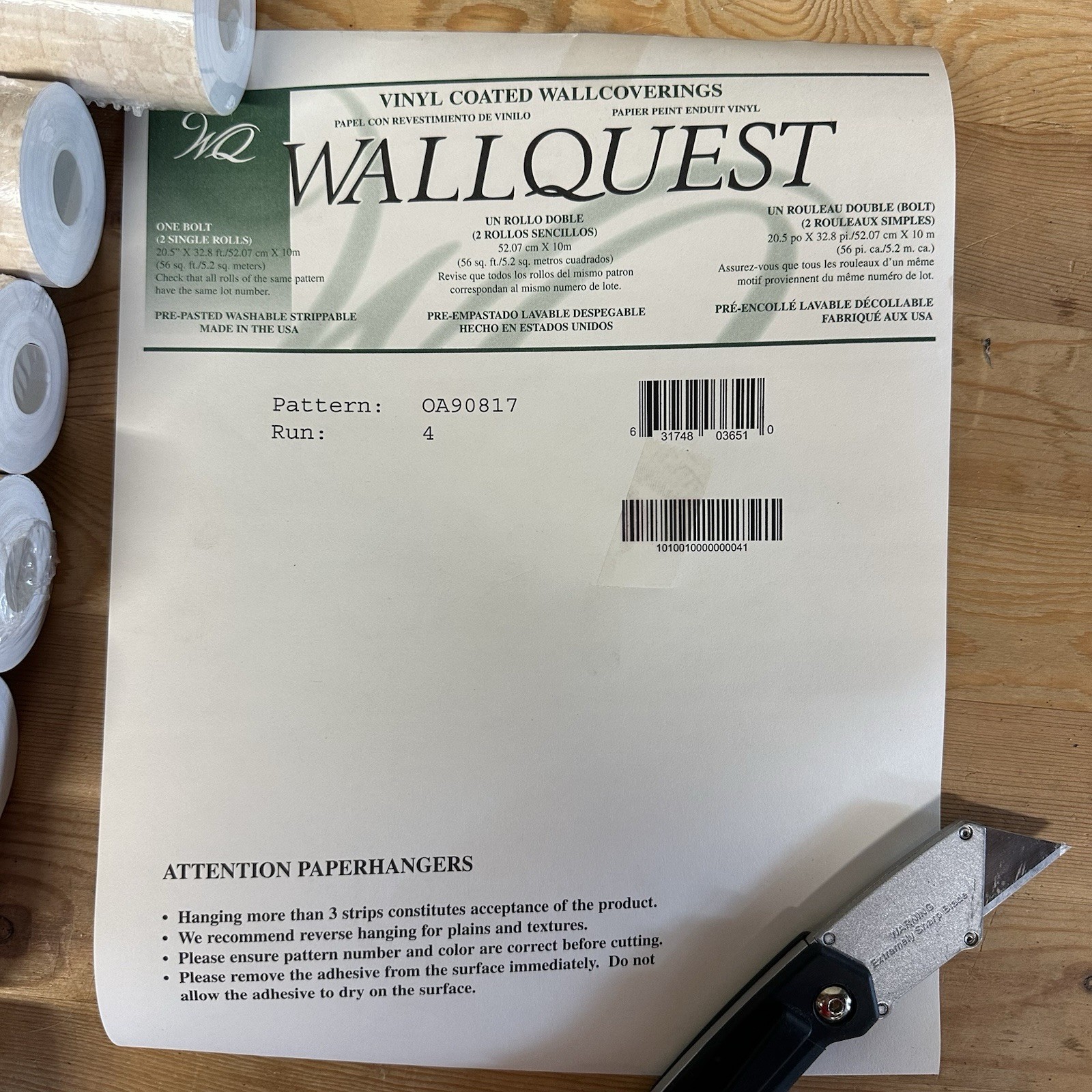 12x Rolls Walquest Square Vinyl Wall Coverings Pattern: OA90817 Run-4  NEW