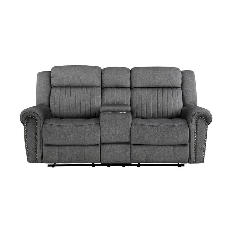 Lexicon Fabric Double Reclining Love Seat with Center Console in Charcoal - Image 3 of 4
