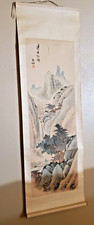 Vintage Asian Sumi Ink & Watercolor Painting Scroll on Paper and Silk, signed