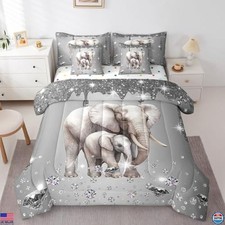 King Size 7-Piece Elephant Comforter Set, Sequin Art Bedding, Jungle Decor
