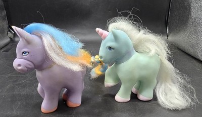 2 Vintage 1982 & 84 Remco Pretty Pets Pony Purple Donkey & Happy Unicorn 