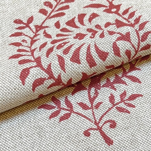 1314. HUMBER LINEN LOOK RED Block print 100% Cotton Cushion Cover - Picture 4 of 5