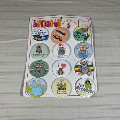 NOS VINTAGE LOT BUTTON UP JUST FOR FUN 12 PINBACKS BUTTONS Display NOVELTY L1