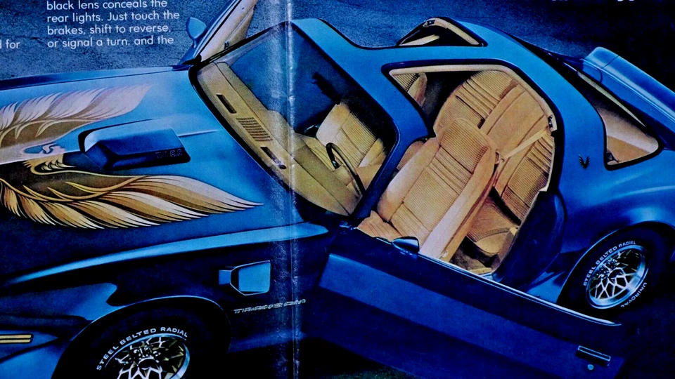 Pontiac Trans AM 1979 azul techo en T pliegue central vintage anuncio impreso original CF Foto 3 de 4