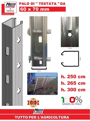 Pali Per Vigneto In Acciaio Zincato - Set 5 Pezzi, H 250cm, Con Asole Interne, Per Recinzioni - Foto 4