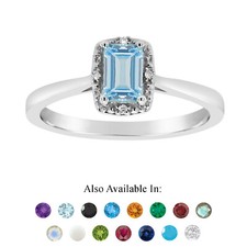 Sterling Silver 6x4mm Emerald Cut Natural Aquamarine Diamond Accent Ring