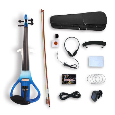 Advanced Electric Silent Violin 4/4 Size Blue 4 String Nice Tone Free Case