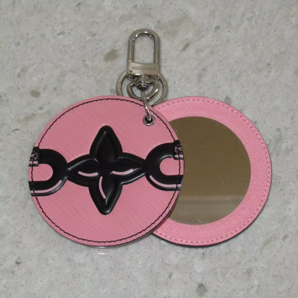 Louis Vuitton Epi Pink Black Mirror Flower Bag Charm Silver Key Holder Chain