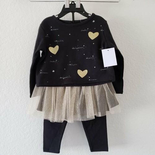 NWT - BCBG Girls’ Foil Heart Bonjour 2 Piece Tutu Leggings Set Outfit - 18mos - Picture 2 of 4