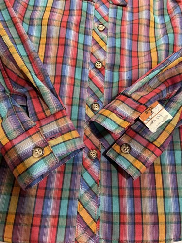 VTG 70s Bow Ruffle Collar SZ 9 Plaid Metallic Thread Poly Cotton Lurex That’s Me - Picture 7 of 10
