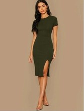 LARGE SHEIN Cotton Split Hem Rib-knit Pencil Dress 