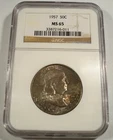 1957 50c NGC MS65  FRANKLIN HALF SILVER MS 65 NICE TONE