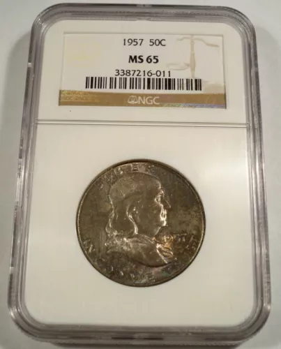 1957 50c NGC MS65  FRANKLIN HALF SILVER MS 65 NICE TONE