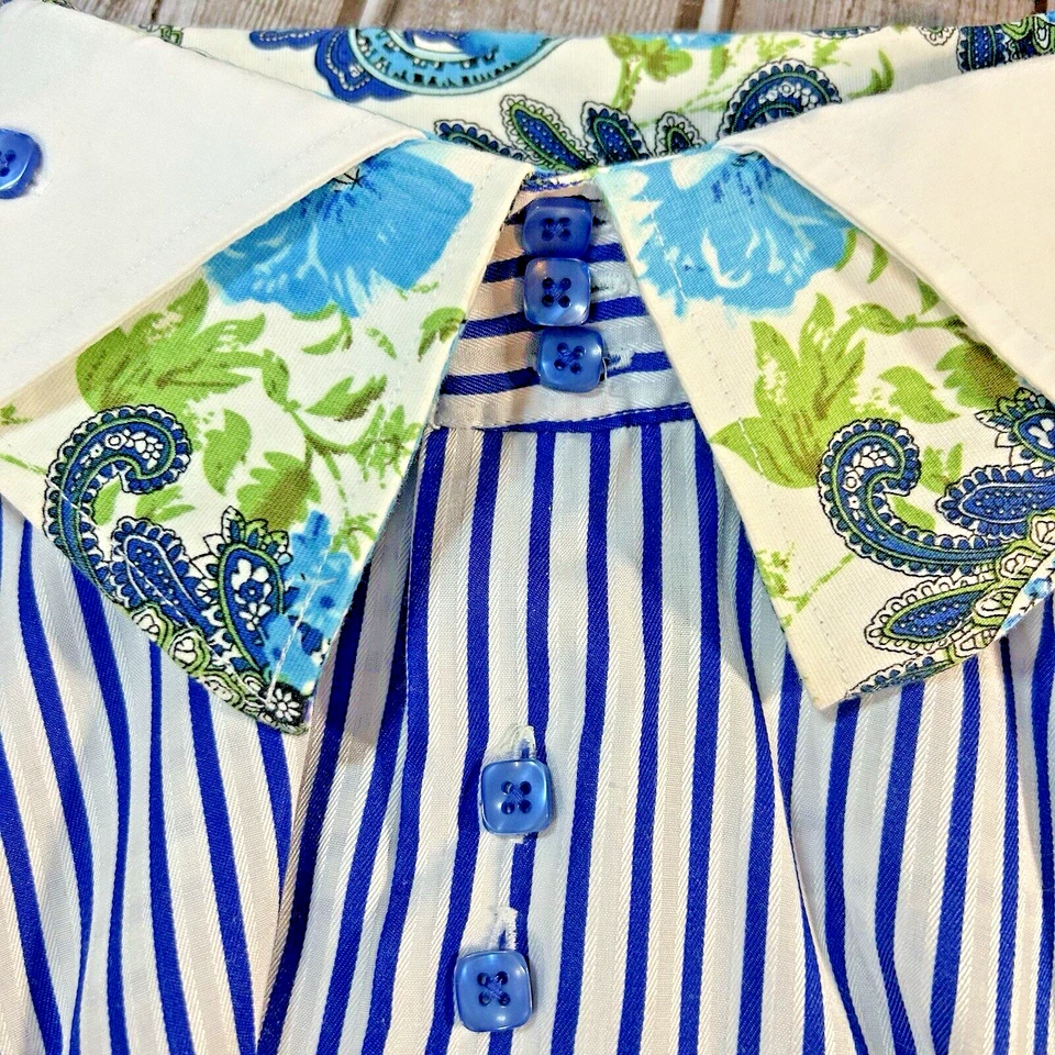 Мужской двойной воротник Daniel Ellissa XXL в королевские синие полоски с узором пейсли - Изображение 3 из 4