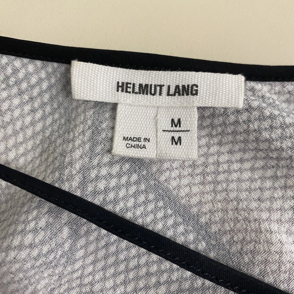 Helmut Lang Top Women's Medium Gray Mesh Trim Spaghetti Straps Printed Tunic - Image 2 of 4