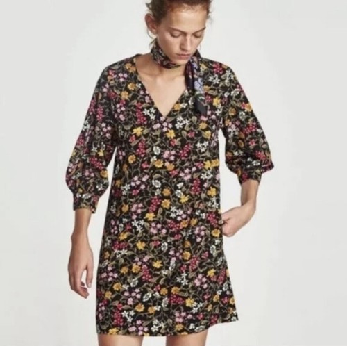 Zara Women's Dress XS Floral V Neck 
