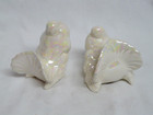 Vintage Pair of White Fantailed Ceramic Dove Figurines - Rainbow Glazed Finish — photo 3