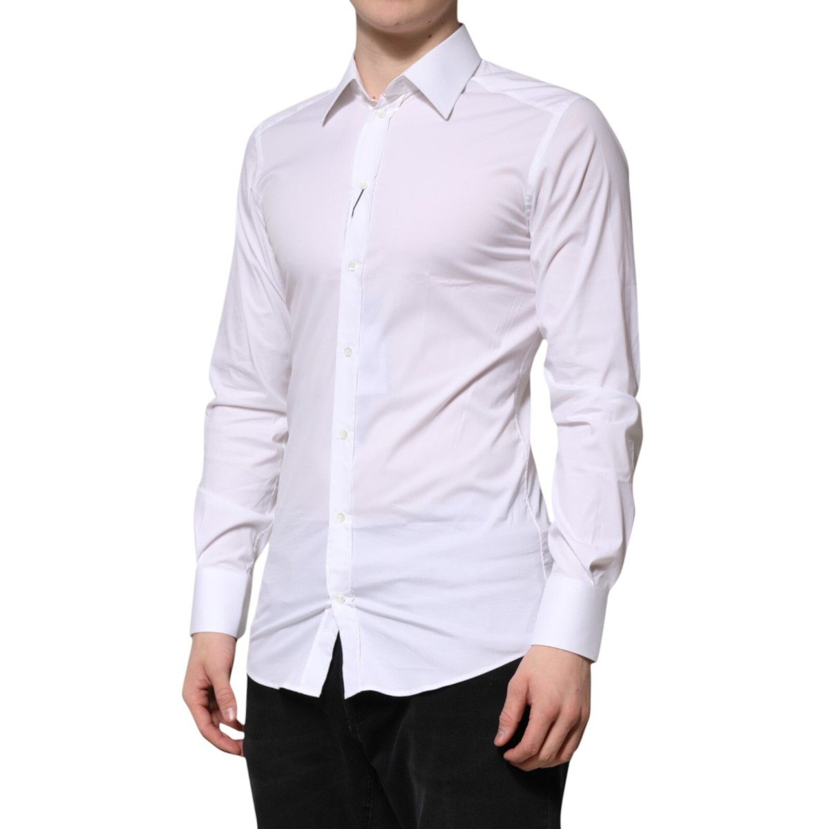 DOLCE & GABBANA Shirt White Cotton GOLD Long Sleeves Formal 38