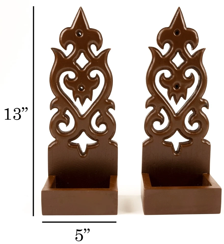 Wall Sconce Candle Plant Holder Waterdrop Carved Teak Wood Wall Mounted Set of2 - Image 4 of 4
