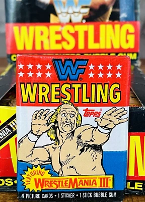 1987 TOPPS WWF WRESTLING ft. WRESTLEMANIA III PACK 9 Cards 1 Sticker 1 Gum OVP‼️ - Bild 1 von 4