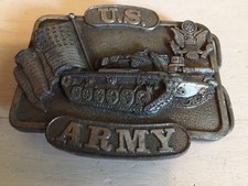 U. S. Army Belt Buckle Tank Flag 1982 Bergamot Brass Works Numbered USA
