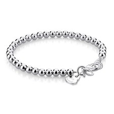 925 Sterling Silver 4mm-6mm Solid Bead Ball Chain Bracelet All Size for Women