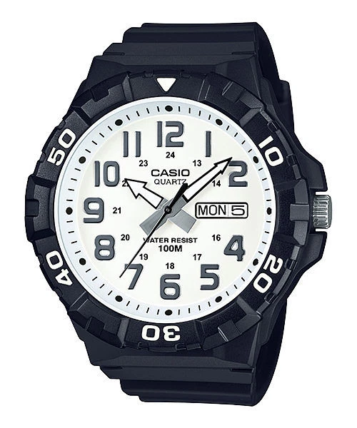 Reloj Casio Hombre Cuarzo Esfera Blanca Bisel Giratorio Resina Negra 45mm MRW210H-7AV