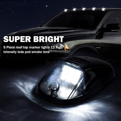 5-Piece LED Cab Roof Lights - Smoked Lens For 2019-2024 Ram 2500-5500 Trucks - White LED Marker Lights Replacement