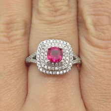 925 Sterling Silver Cushion-Cut Lab-Created Pink Sapphire  C Z Ring Size 7