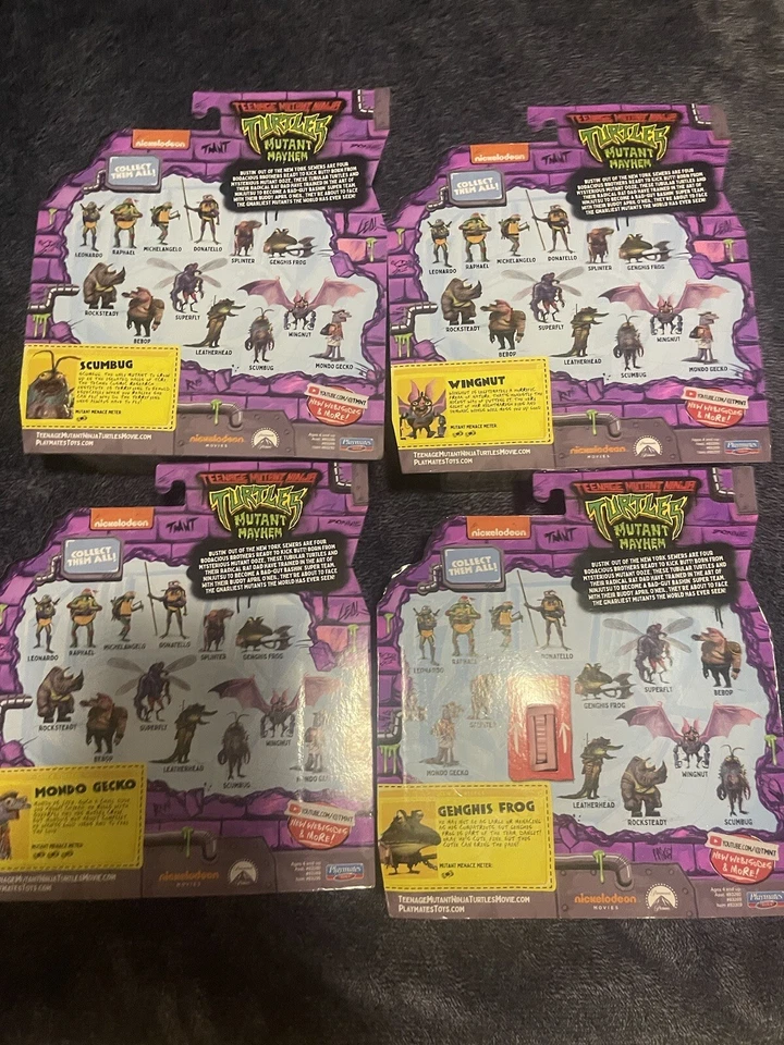 Lote de 4 figuras TMNT Mutant Mayhem MONDO GECKO GENGHIS FROG SCUMBUG WINGNUT Foto 2 de 2