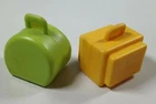 2 Vintage Fisher Price Little People Luggage Suitcase Green Yellow Travel Bag