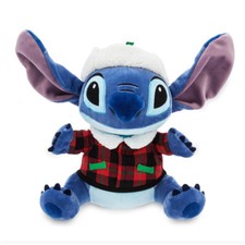 DISNEY STORE NEW 2017 STITCH HOLIDAY PLUSH 12" CHRISTMAS PLAID JACKET HAT NWT