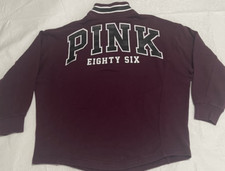Victoria's Secret 1/4 Zip Sweatshirt Pink 86 Maroon Top Dog Logo Size Small