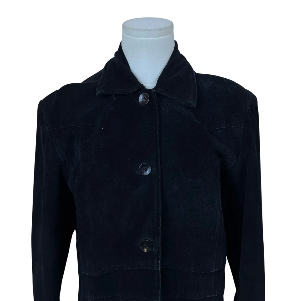 Abrigo de mujer Xoxo negro de cuero y gamuza chaqueta larga con botones talla L Foto 4 de 4