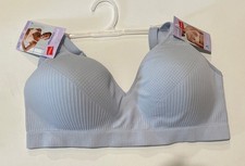 HANES COOL COMFORT Lt. BLUE BRA, WIRELESS Ribbed Perfect Coverage L Large