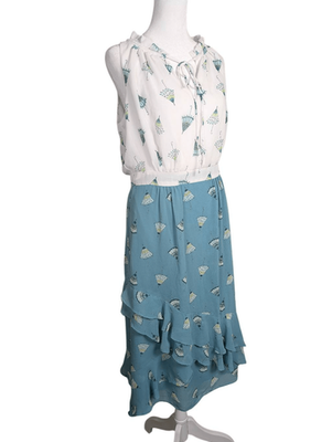 New York & Co. Eva Mendes umbrella teal green and white print dress womens  6 | eBay